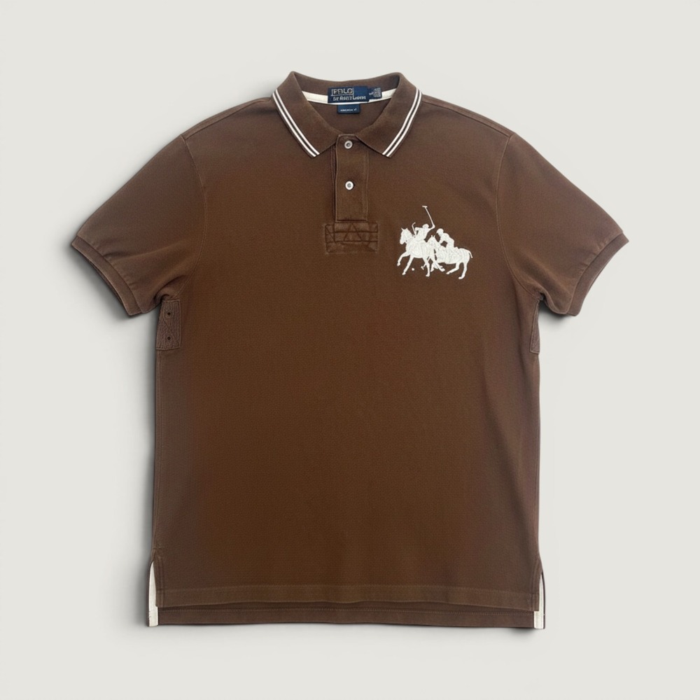 Vintage Polo Ralph Lauren Polo Shirt Big Double Pony Brown Large